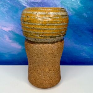 Vintage Studio Pottery Vase Planter Stoneware Signed LD MCM Brown Danish Style